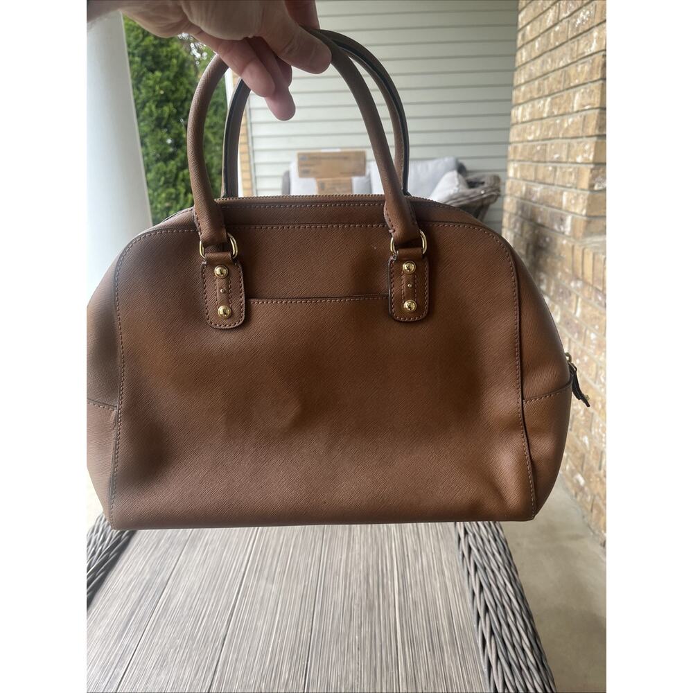 MICHAEL KORS Sandrine Saffiano Satchel Purse Tan Zipper Crossbody Hand Bag - Picture 6 of 14